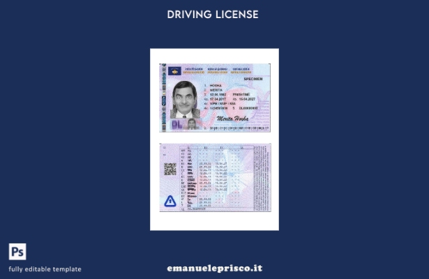 verified style modello presente di patente di guida del Kosovo in stile verificato template